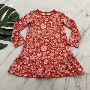 Tea Collection Red Floral Ruffle Hem Dress